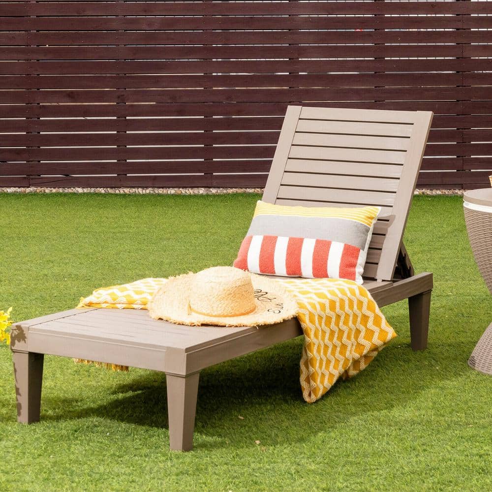 Brown Adjustable Plastic Patio Chaise Lounge Chair
