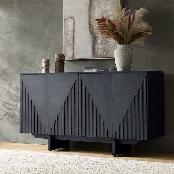 JAYDEN CREATION Gerold Black Woot Top Modern 58 in. Wide 4 Door Sideboard