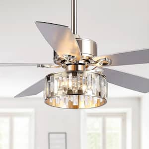 Ralap 52 in. Indoor Chandelier Satin Nickel Ceiling Fan with Light Kit and Remote Control