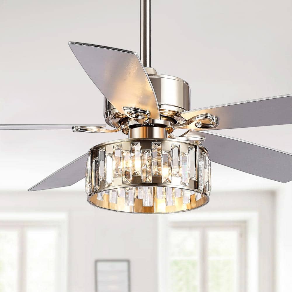 Lamober Ralap 52 in. Indoor Chandelier Satin Nickel Ceiling Fan with