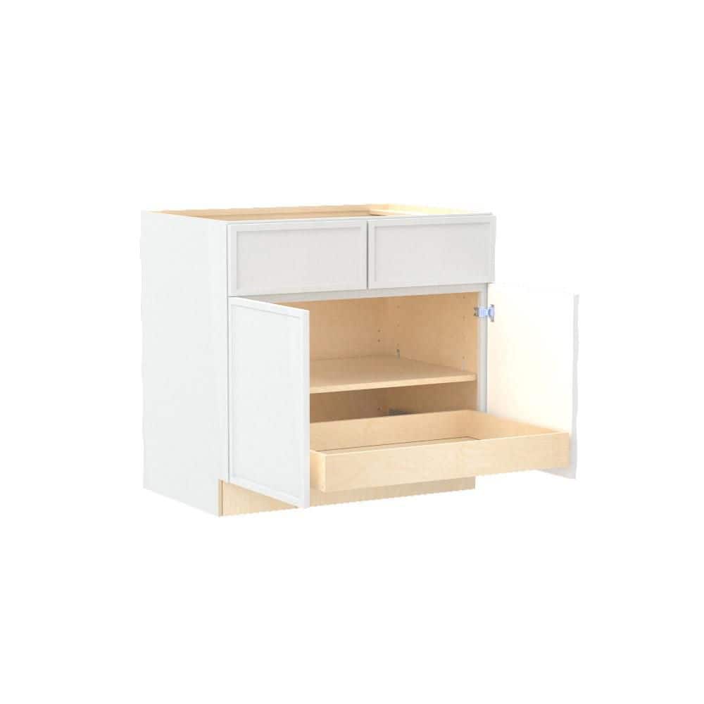 Franklin 36 in. W x 24 in. D x 34.5 in. H Assembled Plywood Base Kitchen Cabinet in Vesper White with 1ROT Soft Close