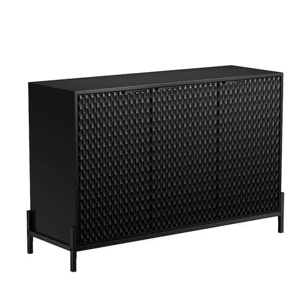 Black 31.5 in. H Modern 3-Door Storage Cabinet with High-gloss Finish, Featuring Iron Handles