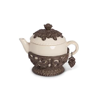 4-Cup Acanthus Ceramic Teapot with Metal Base