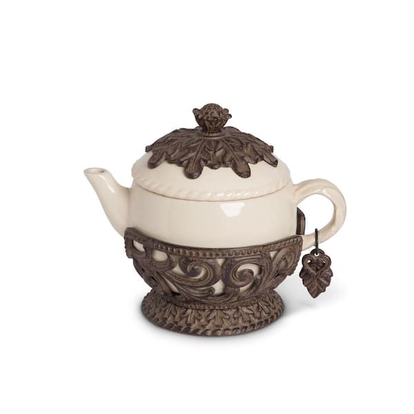 Unbranded 4-Cup Acanthus Ceramic Teapot with Metal Base