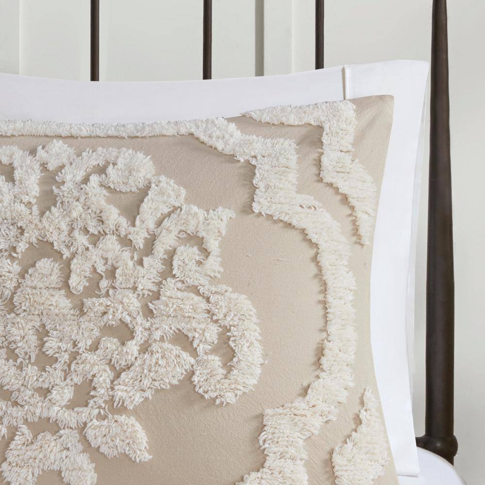 Viola Taupe Full/Queen Cotton Chenille Damask Duvet Set