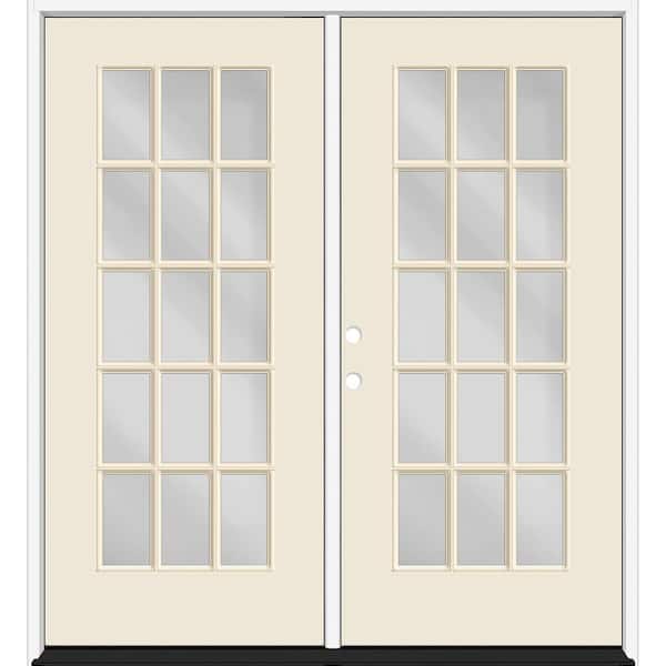 Steves & Sons Reliant 64 in. x 80 in. Full Lite 15L-SDL Clear Glass RHIS Linen Finish Fiberglass Double Prehung Front Door 4 in. Jamb