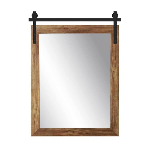 BrandtWorks 34 in. W x 46 in. H Blonde Rectangle Barn Door Framed Mirror