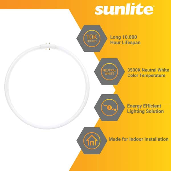 Sunlite 42013 NS 40 Watt 12 in. Linear Circline Tube T5 2GX13 Base Fluorescent Light Bulb in True White 3500K 3 pack