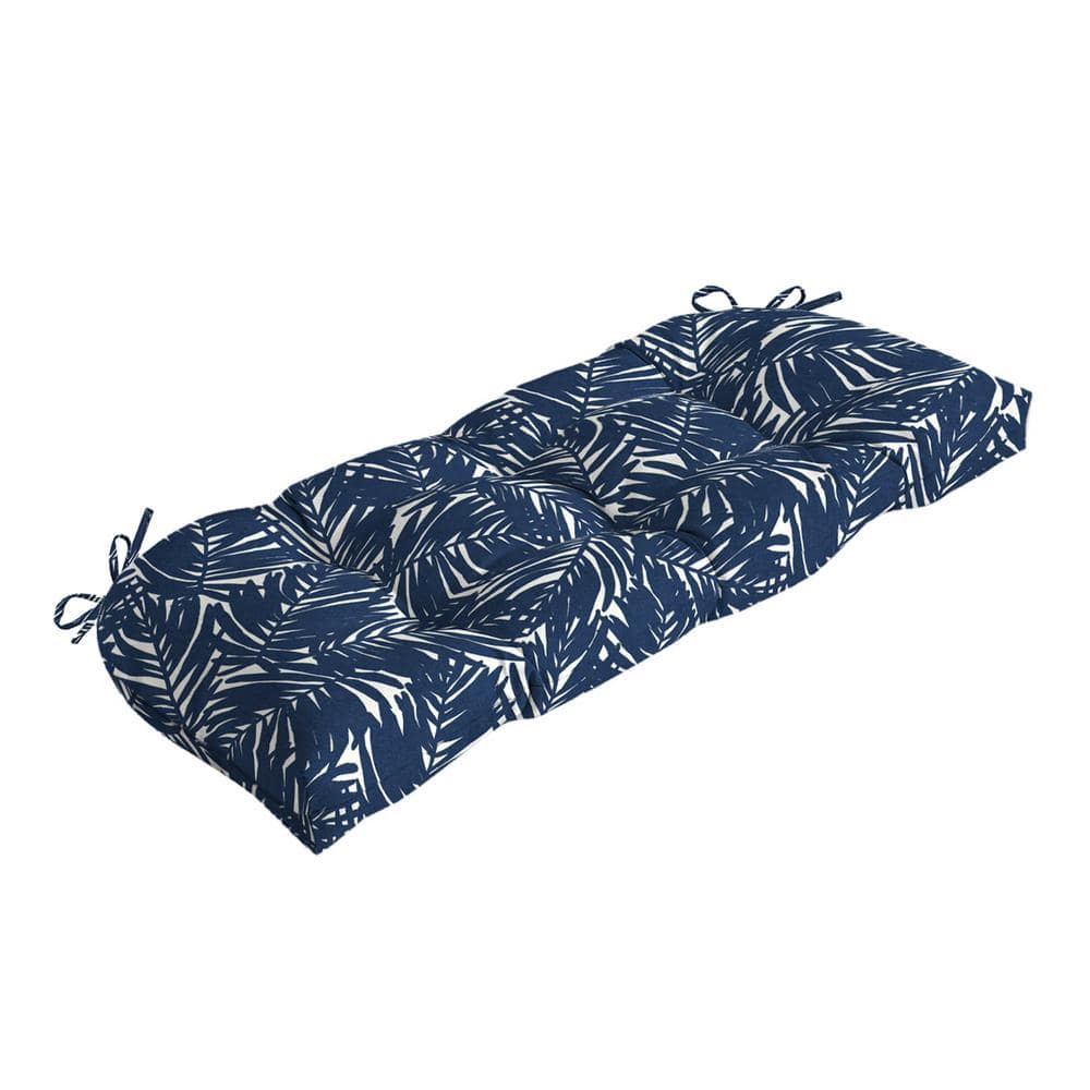 Navy Blue Palm Bamboo Polyester Outdoor Settee Cushion