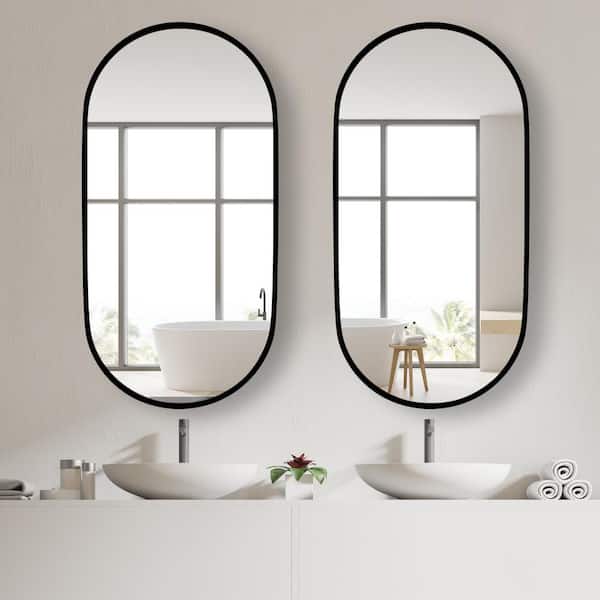 18 in. W x 36 in. H Large Oval Aluminum Alloy Framed Wall Mounted Bathroom Vanity Mirror in Black