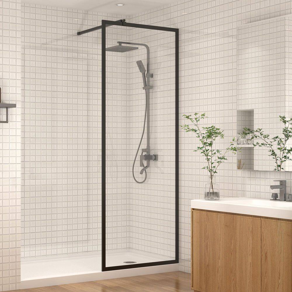 36 in. W x 76 in. H Framed Fixed Shower Screen Door in Matte Black with Clear Tempered Glass price history on PriceWatchPro