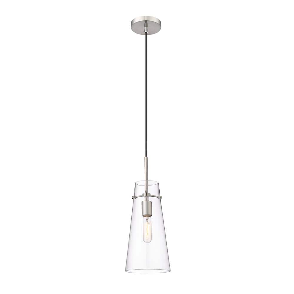 Kira 6.5 in. 1-Light Brushed Nickel Shaded Pendant Light with Clear Glass S