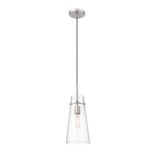 Unbranded Kira 6.5 in. 1-Light Brushed Nickel Shaded Pendant Light with Clear Glass Shade, No Bulbs Included