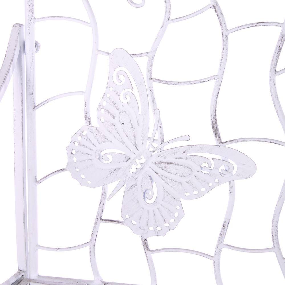 White Metal Butterfly Backrest Garden Bench, 43"