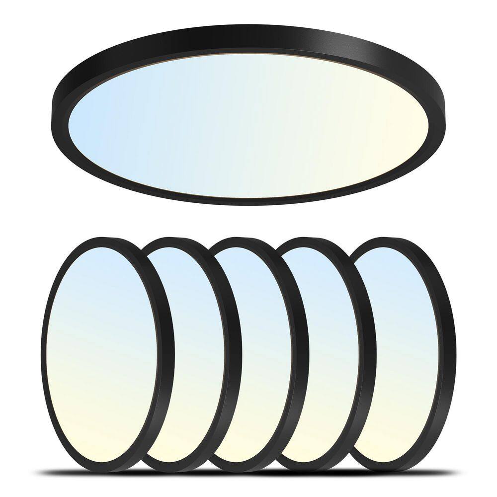 12 in. Round Modern Matte Black Integrated LED Flush Mount Ceiling Light, 5CCT, 6-Pack, Dimmable price history on PriceWatchPro