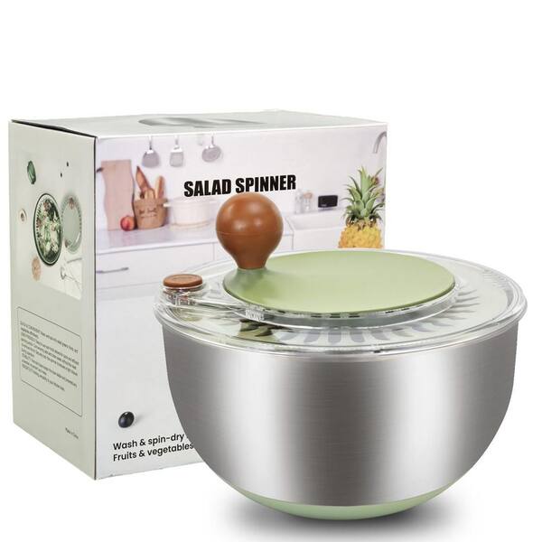 5.3 qt. Stainless Steel Salad Spinner with Stop Button and Drain Hole, Non-Slip Base, Vegetable Spinner Dryer