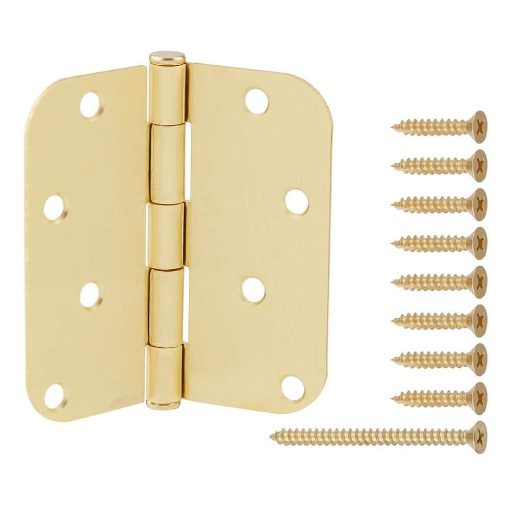 4 in. x 5/8 in. Radius Satin Brass Squeak-Free Door Hinge