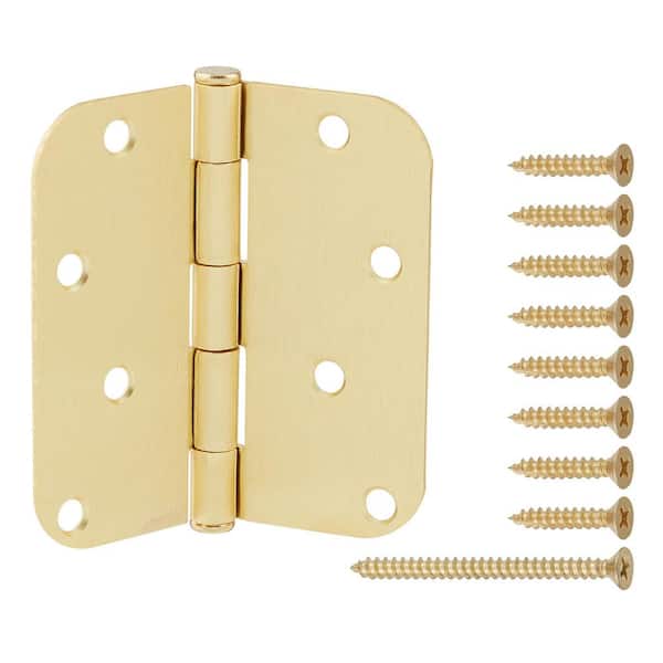 4 in. x 5/8 in. Radius Satin Brass Squeak-Free Door Hinge