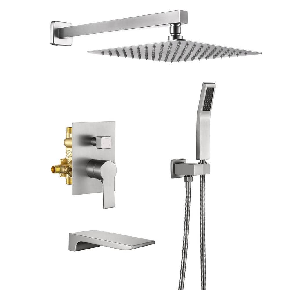 Brushed Nickel 10" Rain Shower Faucet Set with Handheld