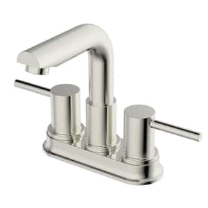 Casmir 4 in. Centerset Top Mount Double Handle Mid Arc Bathroom Faucet with Drain Kit Included in Brushed Nickel
