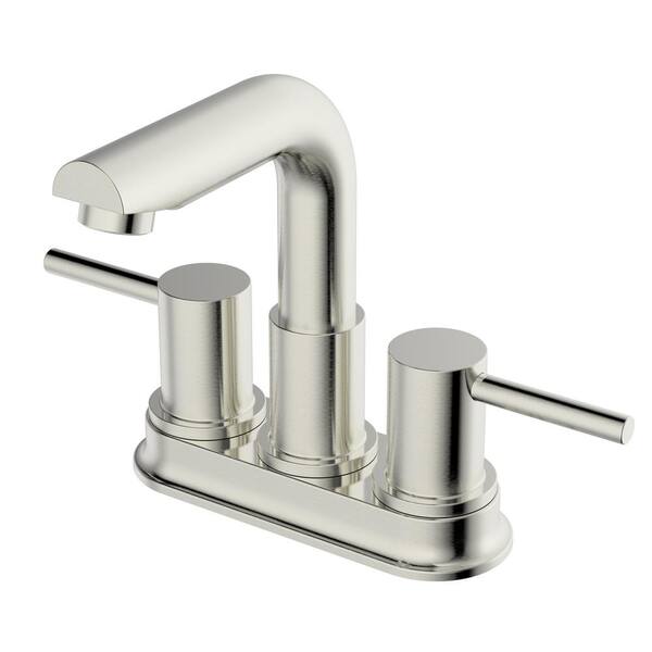 CMI Casmir 4 in. Centerset Top Mount Double Handle Mid Arc Bathroom Faucet with Drain Kit Included in Brushed Nickel