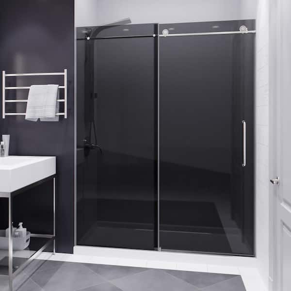ANZZI Leon 60 in. x 76 in. Frameless Sliding Shower Door in Brushed Nickel with Tinted Glass