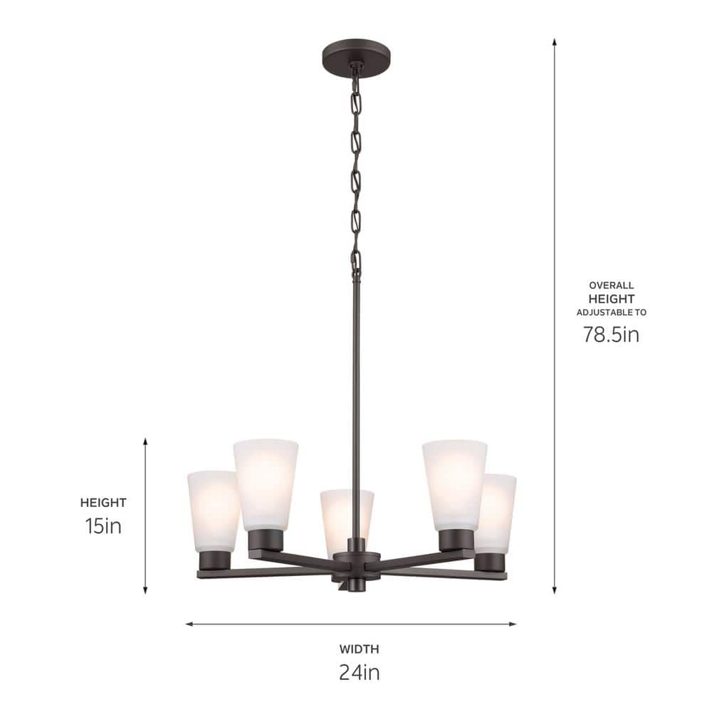 Stamos 24" Olde Bronze 5-Light Chandelier with Satin Etched Glass Shades