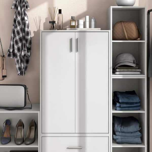 Quincy 35.2 in. Tall Stackable White Engineered wood 3-Shelf Modern Modular Cabinet Bookcase with 2-Doors