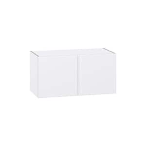 Fairhope Bright White Slab Assembled Wall Bridge Kitchen Cabinet (30 in. W x 15 in. H x 14 in. D)