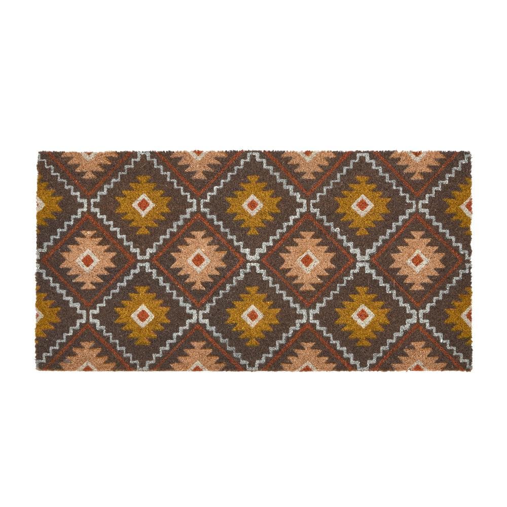 Natural Coir Outdoor Doormat with Multicolor Geometric Print