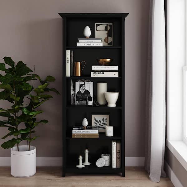 Amherst 70 in. Tall Black Solid Wood 5-Shelf Transitional Bookcase with Adjustable Shelves and Tapered Legs