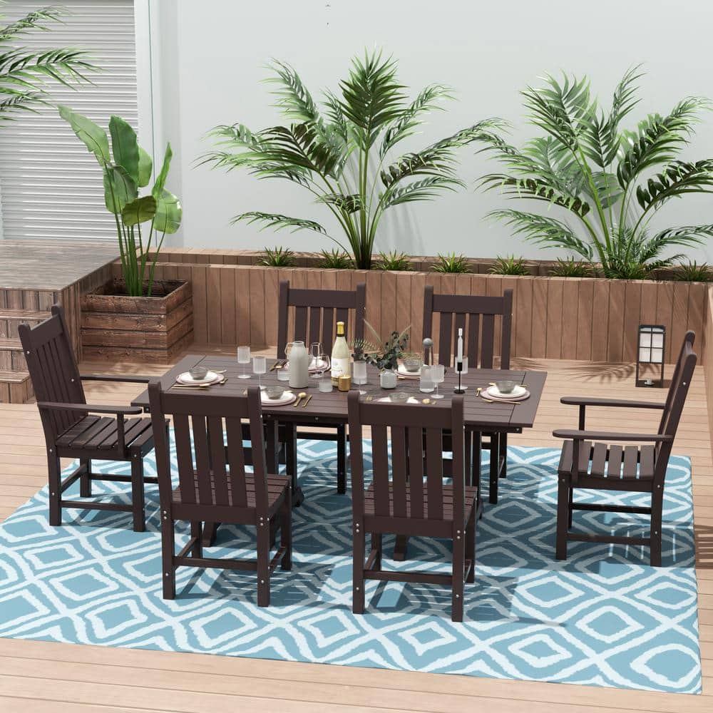 Hayes 7-Piece HDPE Plastic Outdoor Patio Rectangle Table Dining Set with Arm and Side Chairs in Dark Brown price history on PriceWatchPro