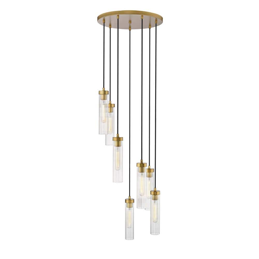 Rubbed Brass 7-Light Geometric Glass Chandelier