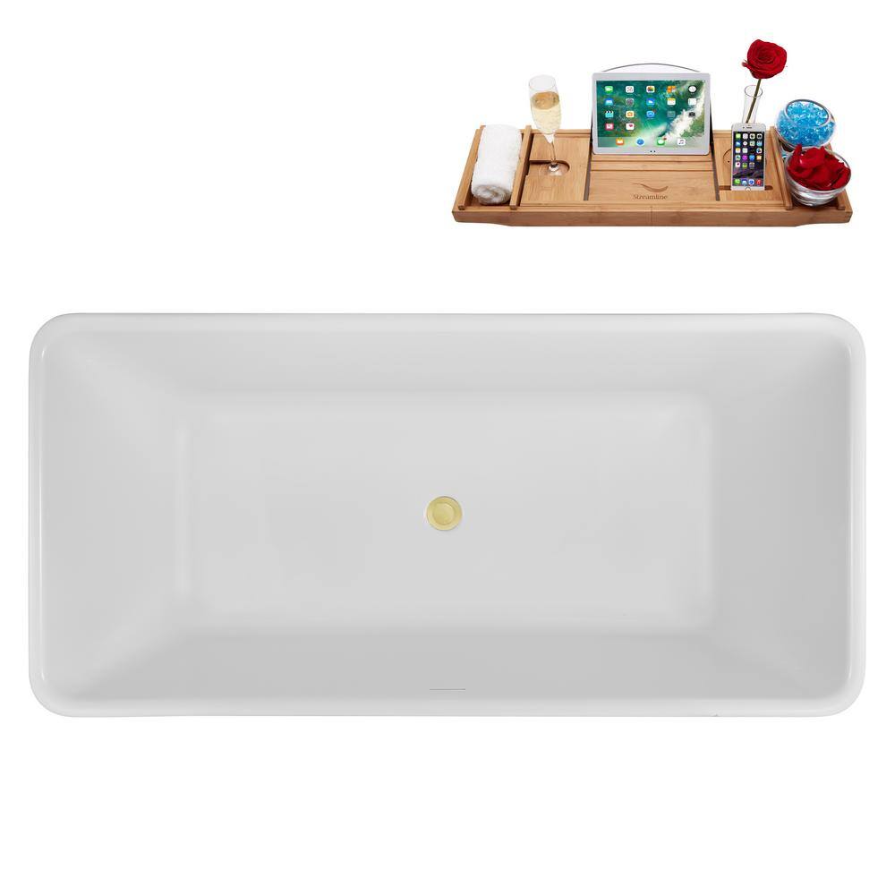 59" White Acrylic Freestanding Soaking Tub with Tray