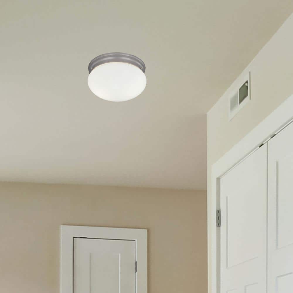 Satin Etched Glass Globe 9'' Pewter Flushmount Light Fixture
