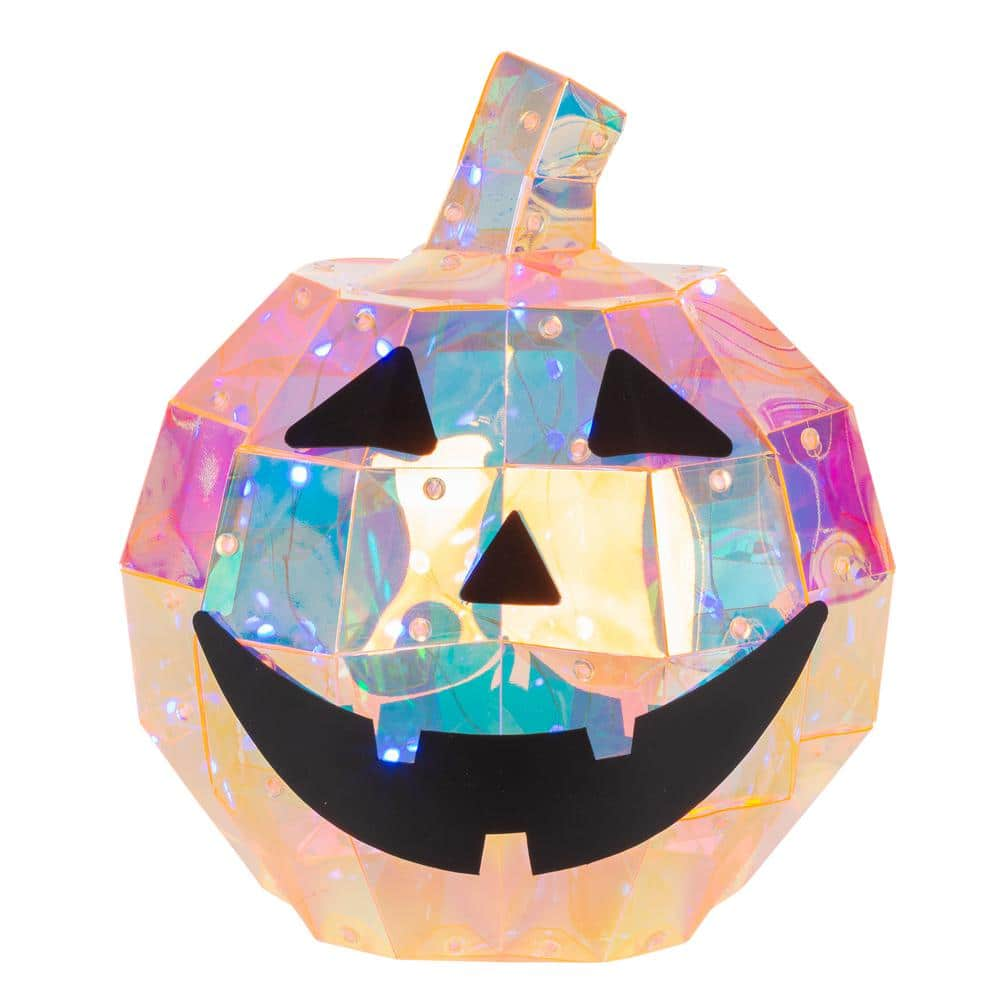 GERSON INTERNATIONAL Vibrant 9.56 in. USB Electric RGB Lighted Tabletop Holographic Halloween Pumpkin with Remote Control