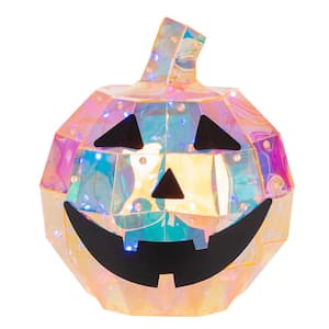 Vibrant 9.56 in. USB Electric RGB Lighted Tabletop Holographic Halloween Pumpkin with Remote Control