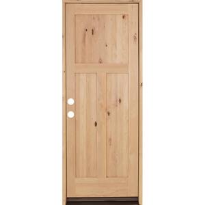 32 in. x 96 in. Rustic Knotty Alder 3 Panel Right-Hand/Inswing Unfinished Wood Prehung Front Door