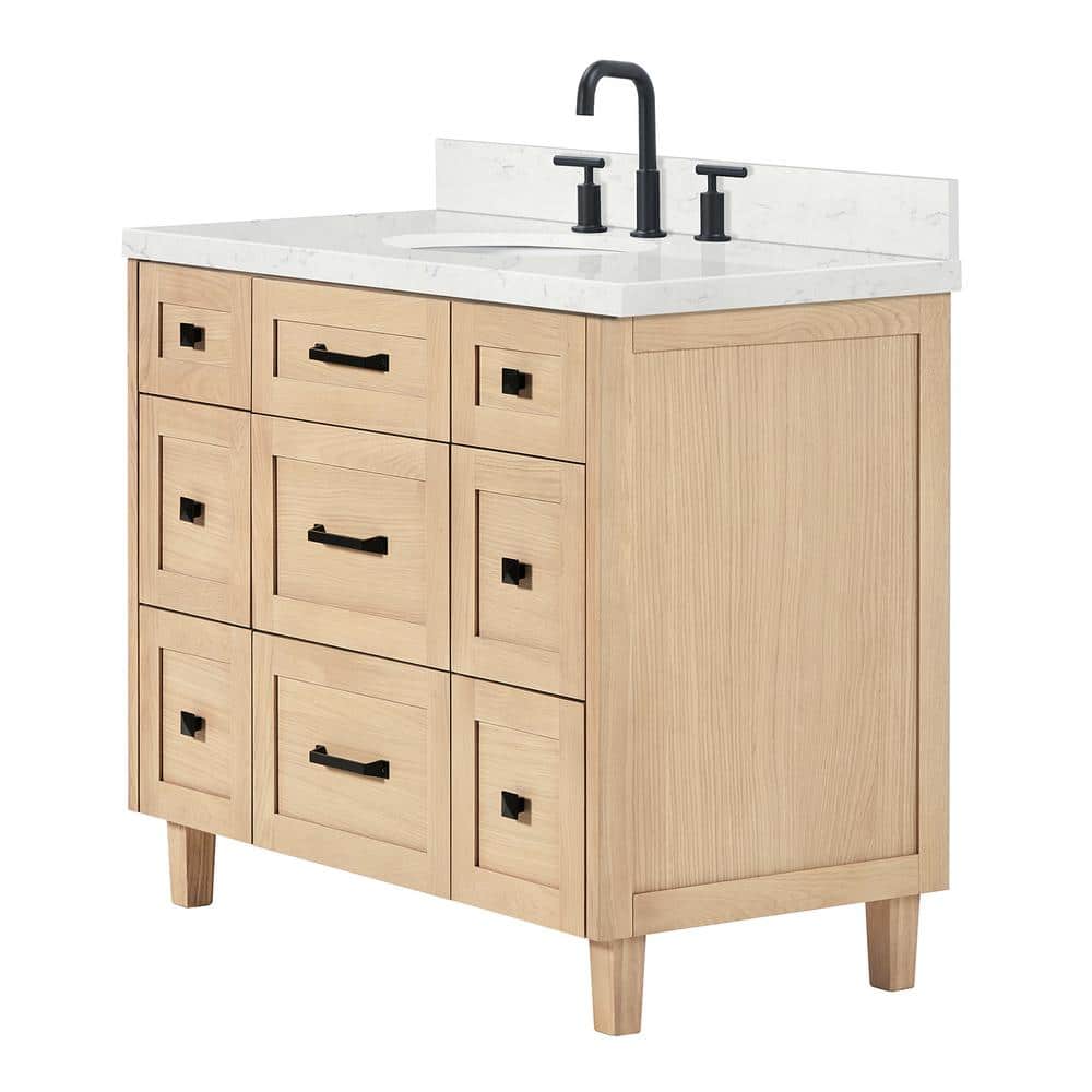 Monroe 42" Light Oak Single Sink Vanity with Carrara Quartz Top