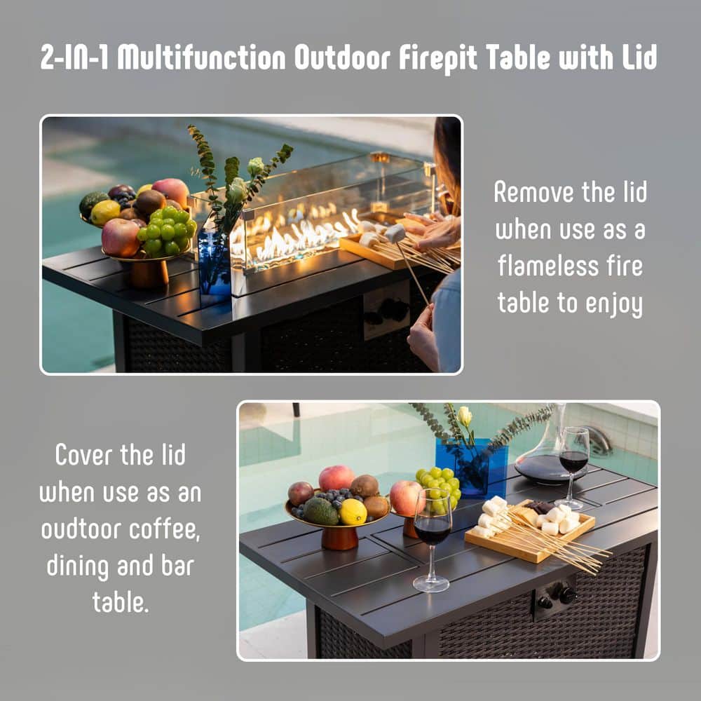 43-Inch Black Steel and Aluminum Gas Fire Pit Table