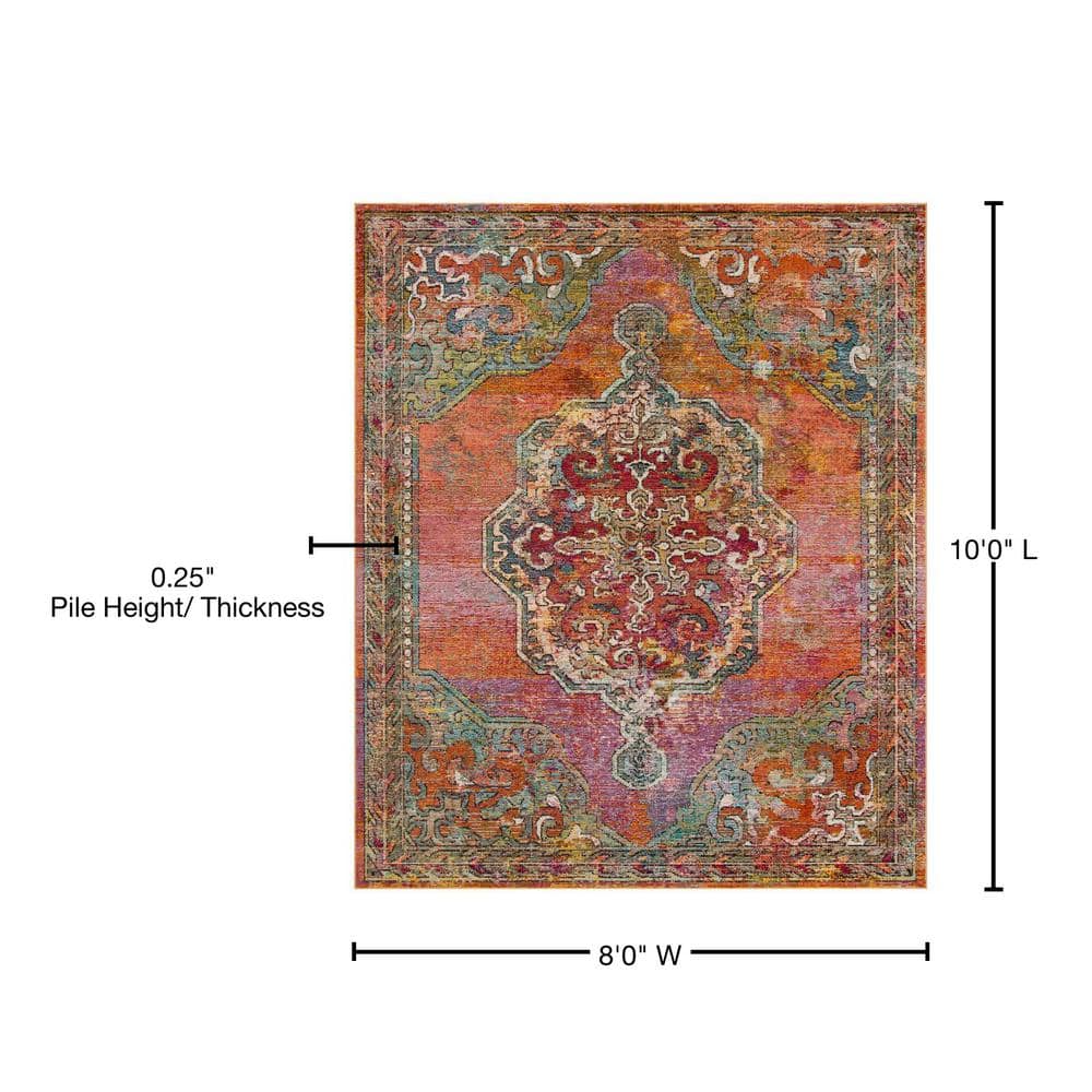 Reversible Light Blue Floral Synthetic 8' x 10' Area Rug