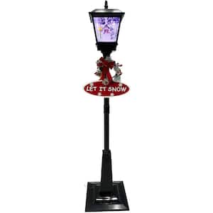 Let It Snow Series 71 in. Musical Street Lamp in Black with Snowman Scene, 2 Signs, Cascading Snow and Christmas Carols