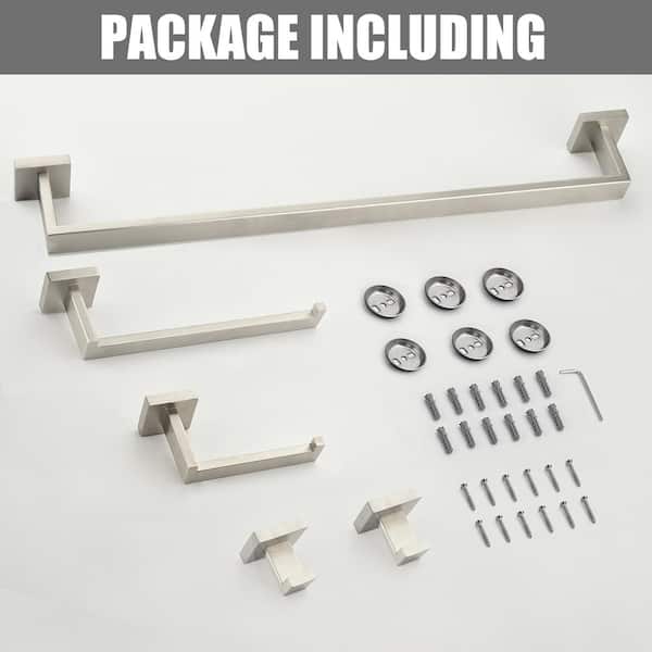 Bathroom Hardware 5-Pieces Bath Hardware Set with Towel Bar, Robe Hook, Toilet Paper Holder in Brushed Nickel