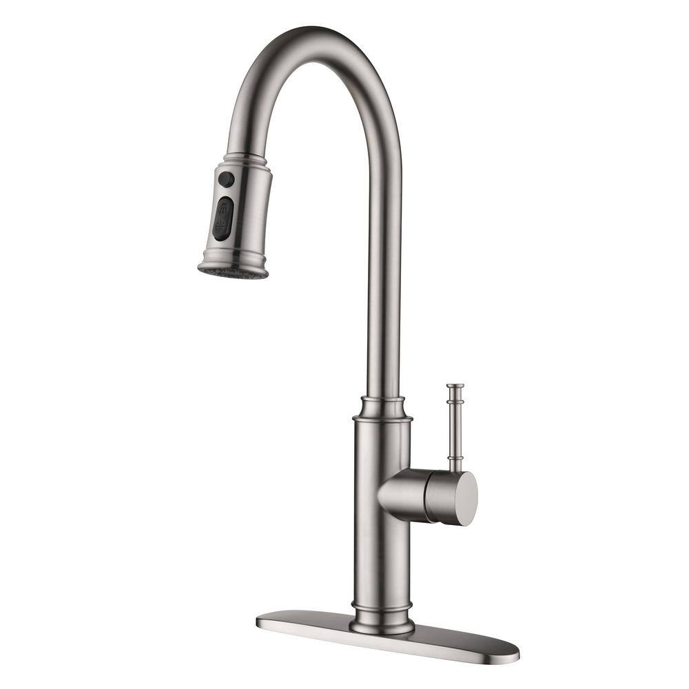 Single Handle Pull Down Sprayer Kitchen Faucet with Deckplate, Pull Out Spray Wand in Stainless Steel Brushed price history on PriceWatchPro
