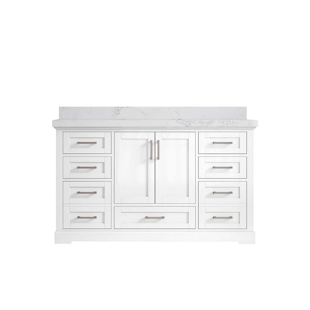 "Boston 60 in. W x 22 in. D x 36 in. H Single Sink Bath Vanity in White with 2"" Calacatta Nuvo Top" price history on PriceWatchPro