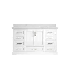 Boston 60 in. W x 22 in. D x 36 in. H Single Sink Bath Vanity in White with 2" Calacatta Nuvo Top