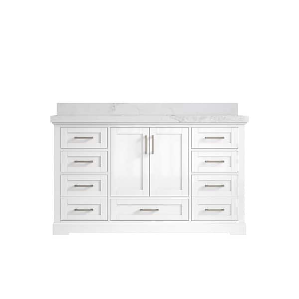 Willow Collections Boston 60 in. W x 22 in. D x 36 in. H Single Sink Bath Vanity in White with 2" Calacatta Nuvo Top