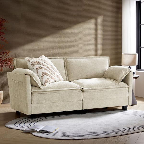 JAYDEN CREATION Noemi Pillow Arm 74 in. 2-piece Polyester Sectional Sofa in. Beige