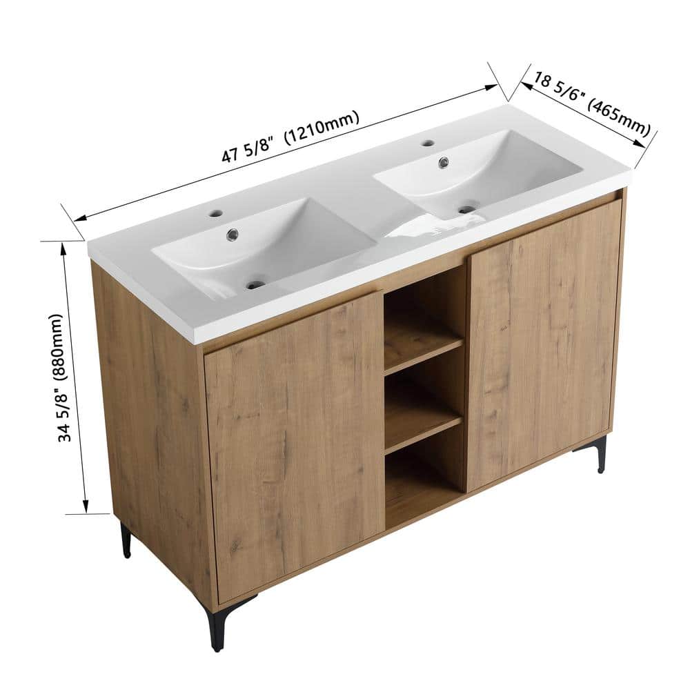 48" Imitative Oak Freestanding Double Sink Bathroom Vanity