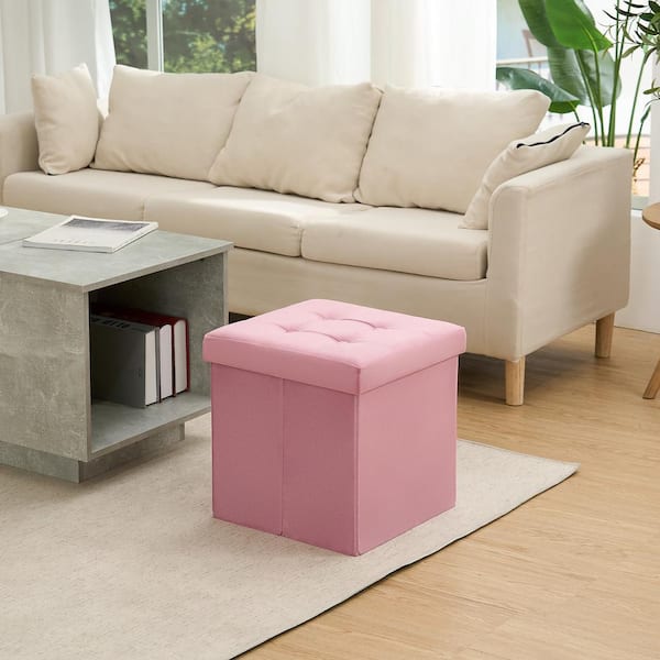 Lusimo 15 in. W Pink Velvet Storage Ottoman with Storage Space